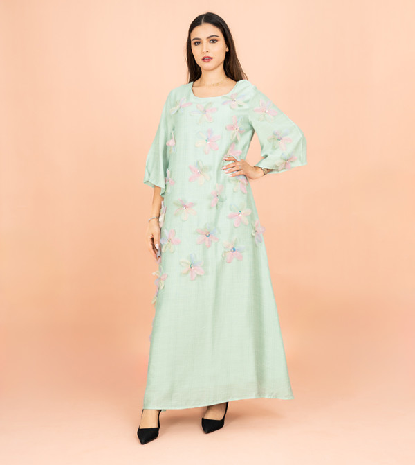 Floral Appliqued Flared Sleeves Jalabiya