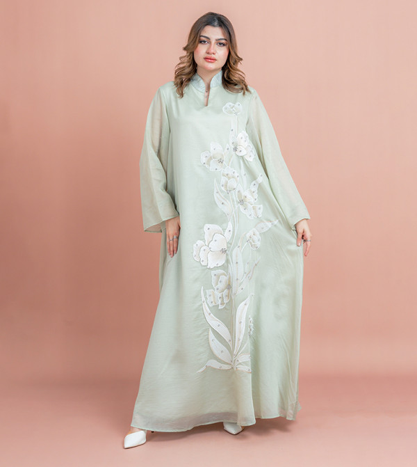 Floral Embroidery Flared Sleeves Jalabiya
