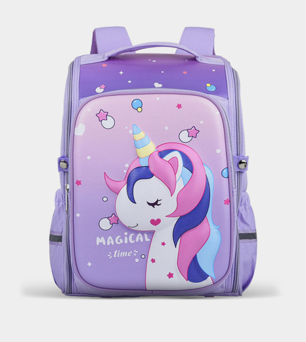 Cute Unicorn Printed Backpack, 15 Inches, Adjustable Straps – Purple