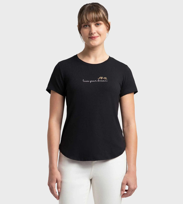 Micro Modal Fiber Elastane Stretch Relaxed Fit Graphic Print Round Neck Short Sleeves T-Shirt with Curved Hem Styling