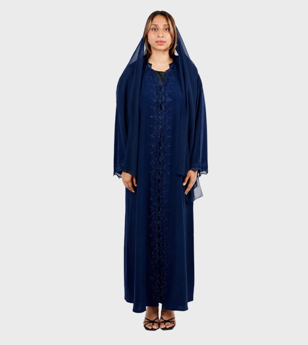 Embellished Lace Trim Maxi Abaya