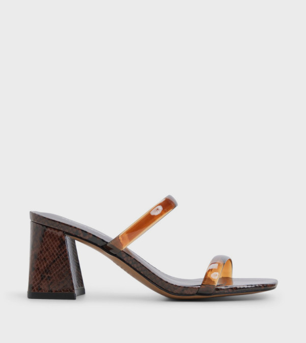 KAIAA Snakeskin Double Strap Block Heel Sandals