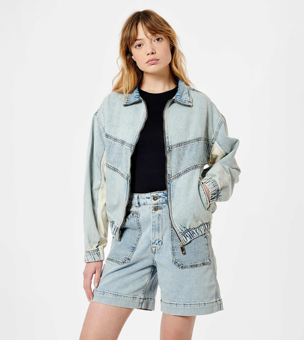 Faded Color Block Denim Jacket