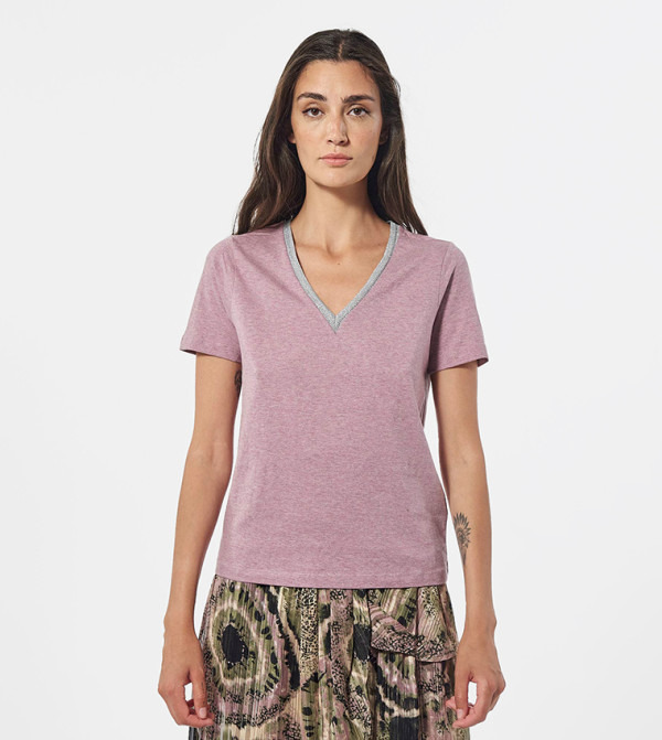 V-Neck Contrast Trim T-Shirt