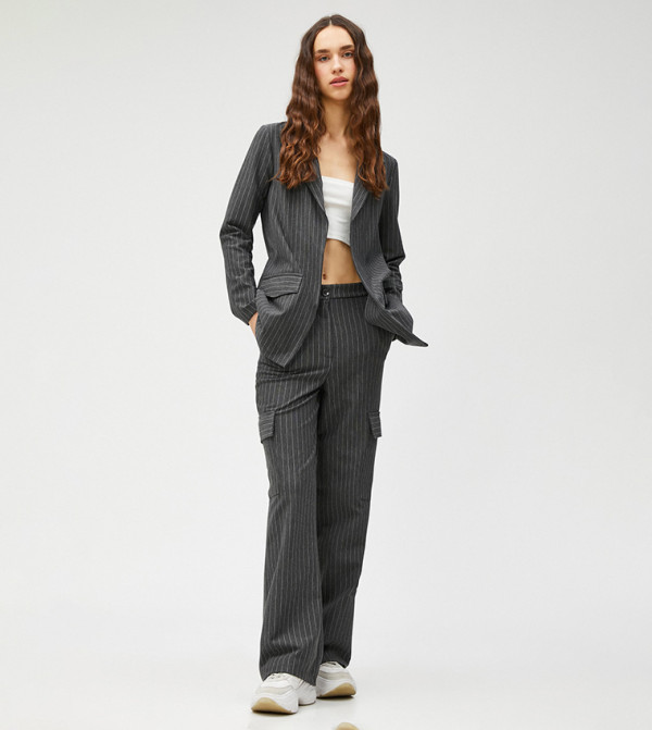 Striped Pocket Detailed Blazer