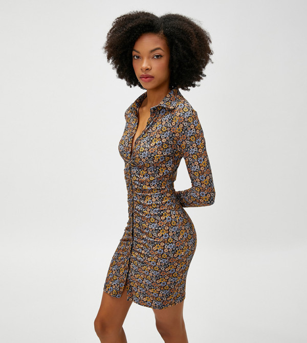Floral Printed Collared Mini Dress