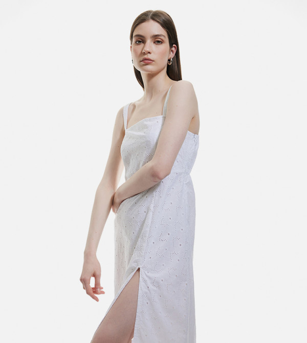 Embroidered Strappy Midi Dress