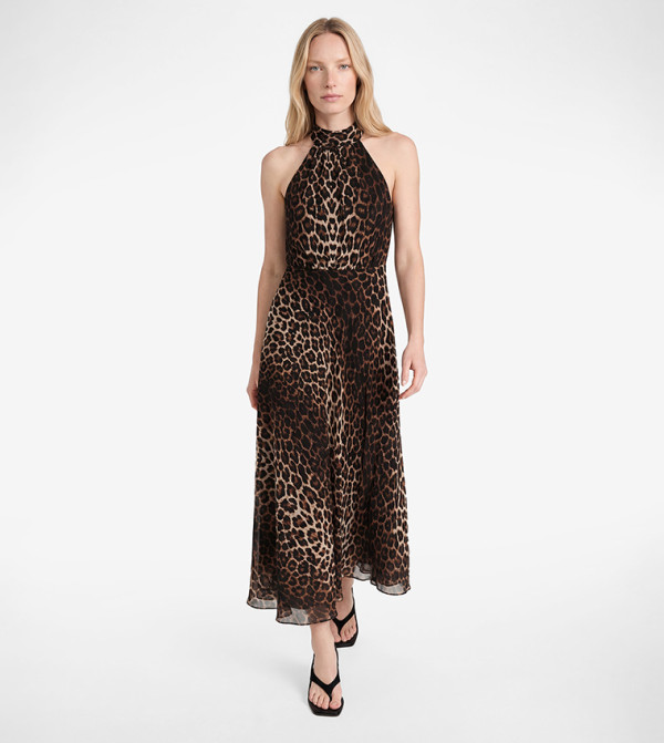 Animal Printed Halterneck Midi Dress