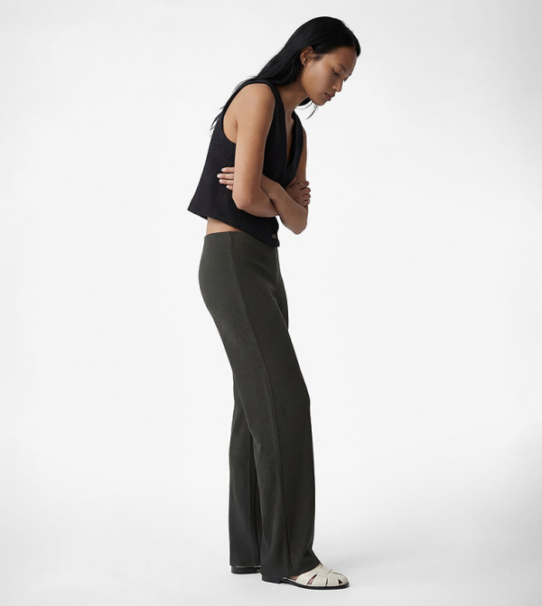 Solid Elastic Waist Trousers