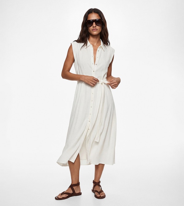 Belted Sleeveless Maxi Shirt Dress