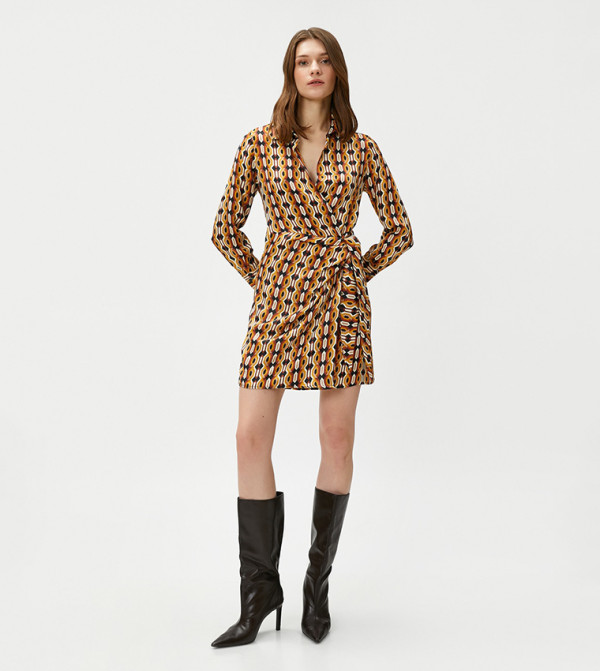 Patterned Wrap Mini Dress