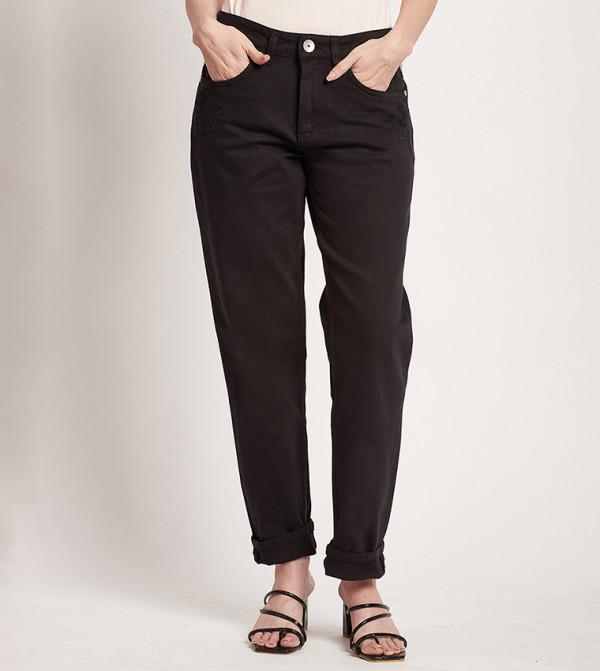 Solid High Waist Tapered Fit Jeans