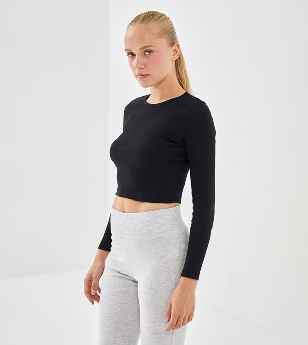 Ribbed Long Sleeves Crop Top