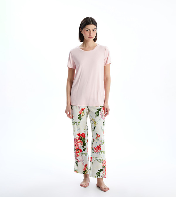 Lace Trim Short Sleeves Pyjama Set