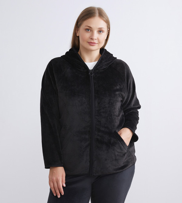 Zippered Plush Hooded Jacket