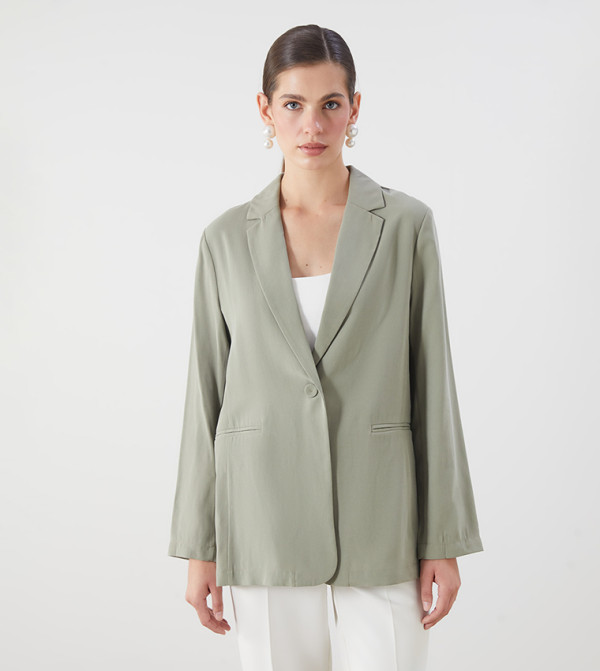 Solid Long Sleeves Oversized Twill Blazer