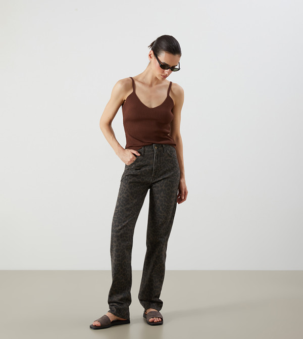 Leopard Printed Straight Fit Jeans