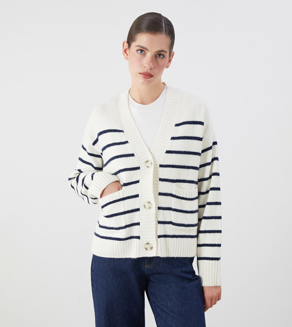 Striped V-Neck Cardigan