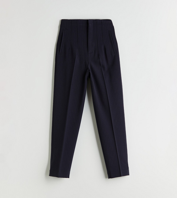 Solid High Waist Slim Fit Trousers