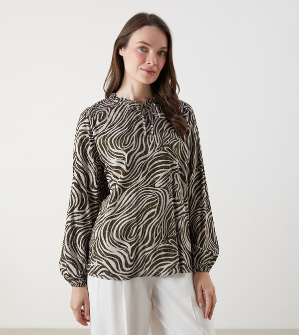 Patterned Tie-Up Neck Top