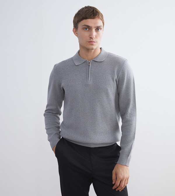 Textured Polo Neck Sweater