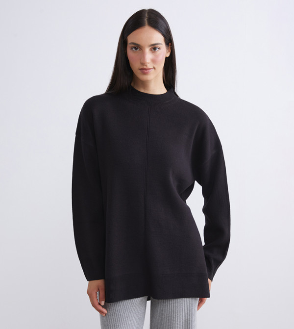 Striped Mock Neck Sweater Tunic
