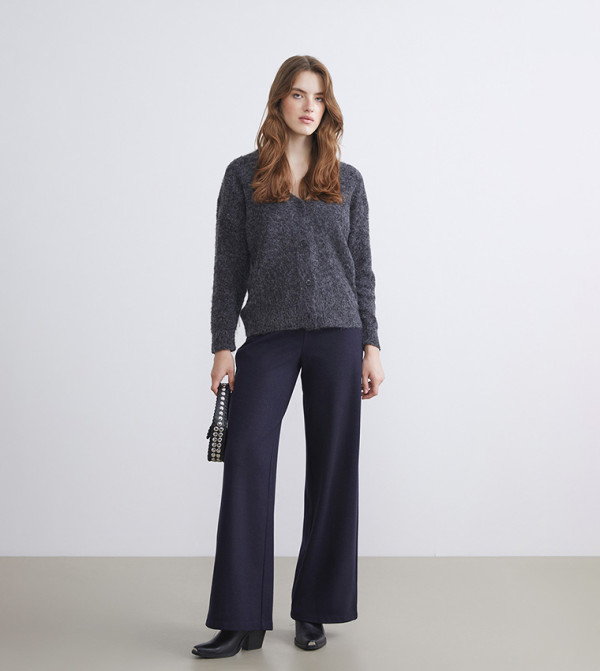 Solid Elastic Waist Jersey Wide Leg Trousers