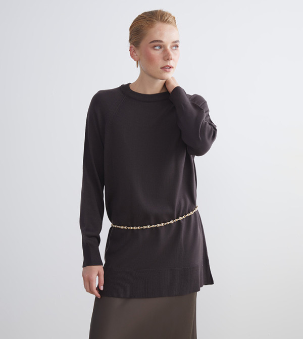 Solid Crew Neck Knit Sweater
