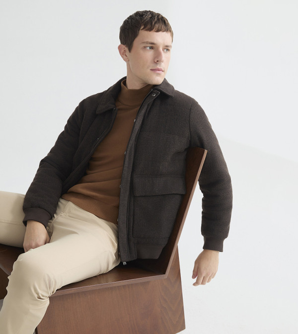 Long Sleeves Wool Blend Jacket