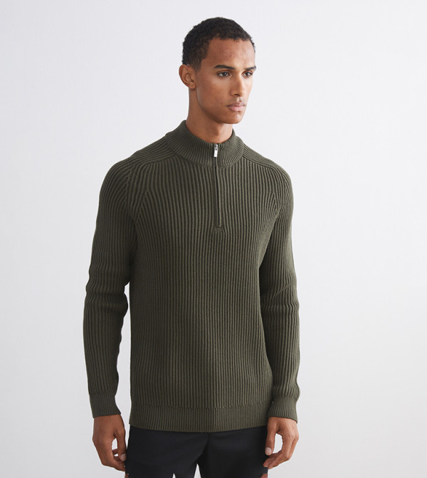 VISION Textured Standard Fit Zipper Neck Sweater
