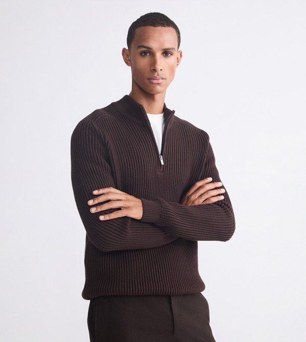 Textured Standard Fit High Neck Sweater