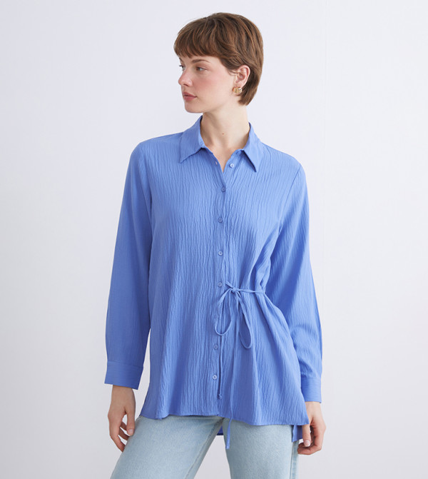 Textured Long Sleeves Tunic Shirt