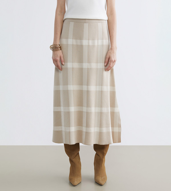 Plaid Elastic Waist A-Line Midi Skirt