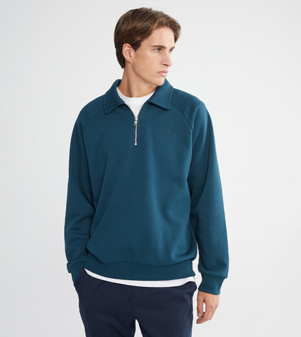 Solid Collared Sweatshirt
