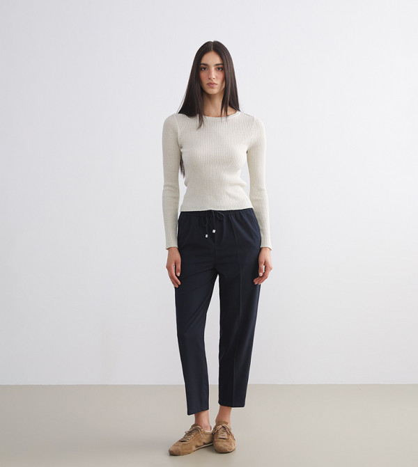 Drawstring Waist Carrot Fit Pants