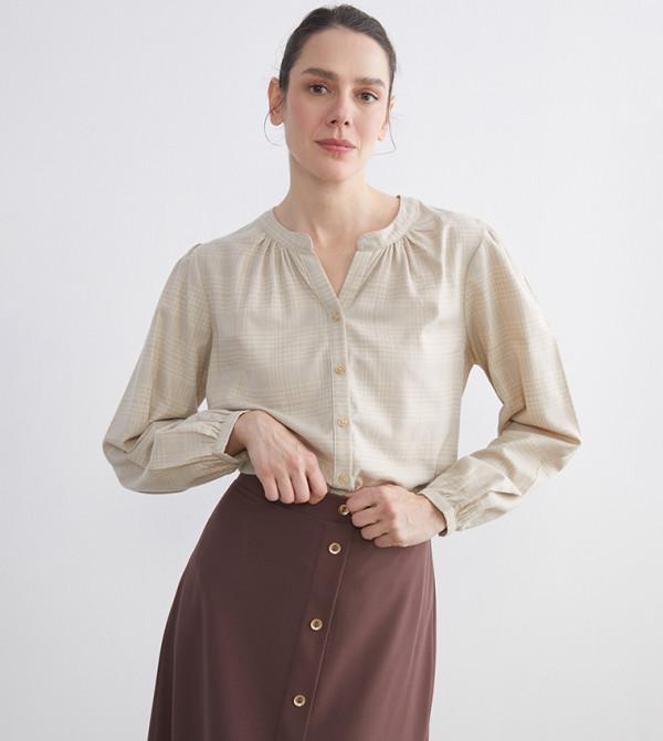 Plaid Crew Neck Long Sleeves Shirt