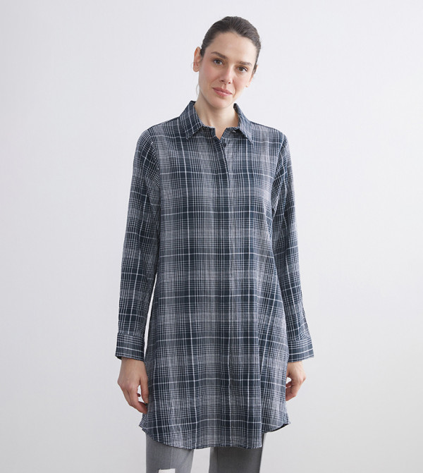 Plaid Long Sleeves Shirt Tunic