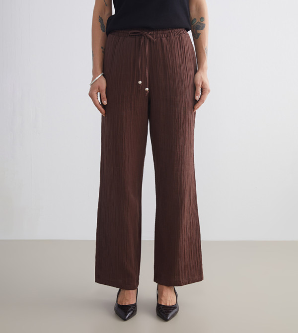 Textured Drawstring Waist Muslin Trousers