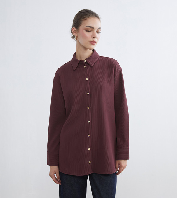 Ribbed Long Sleeves Shirt Tunic