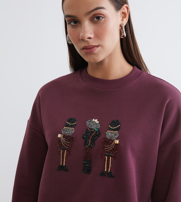 Embellished Crew Neck Thick Sweatshirt