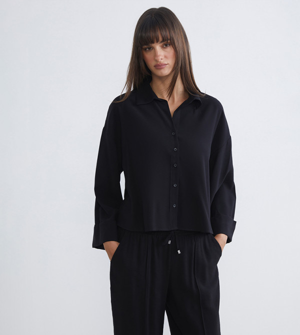 Solid Oversized Cropped Shirt