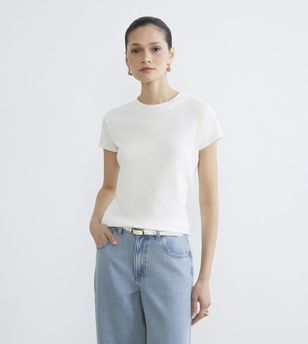 Ribbed Cap Sleeves T-Shirt