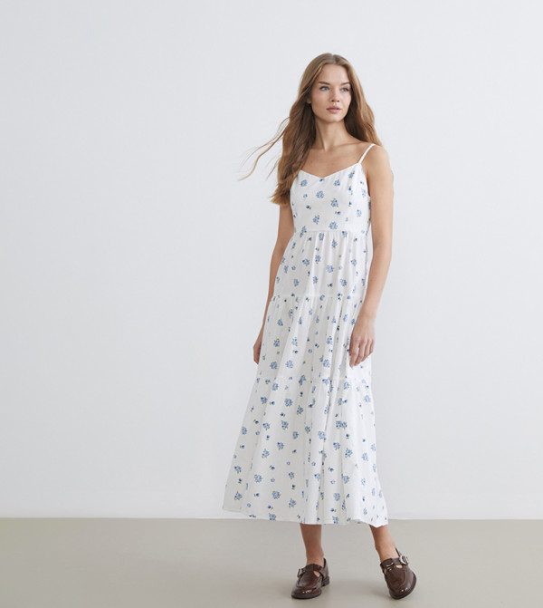 Floral Printed V-Neck Strappy Midaxi Dress
