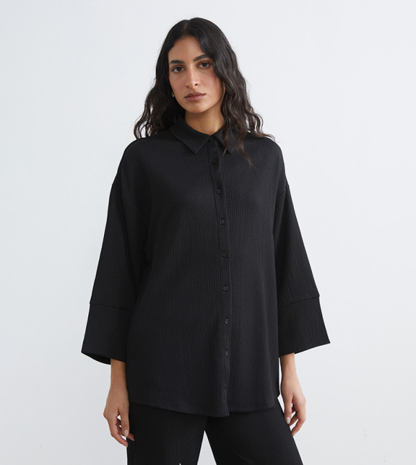 Textured 3/4 Sleeves Shirt Tunic