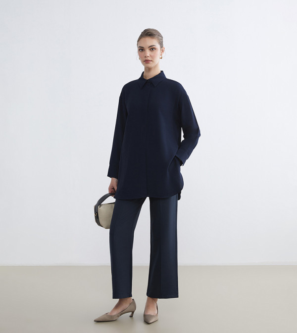 Solid Elastic Waist Wide Leg Trousers