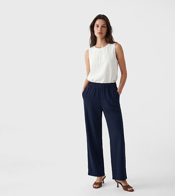 Elastic Waist Straight Fit Trousers