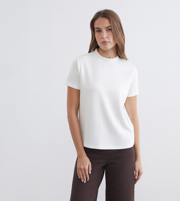 Solid High Neck Soft Touch T-Shirt