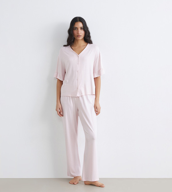 Solid Short Sleeves Pajama Set