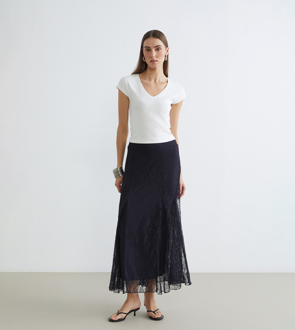 Elastic Waist Lace A-Line Skirt