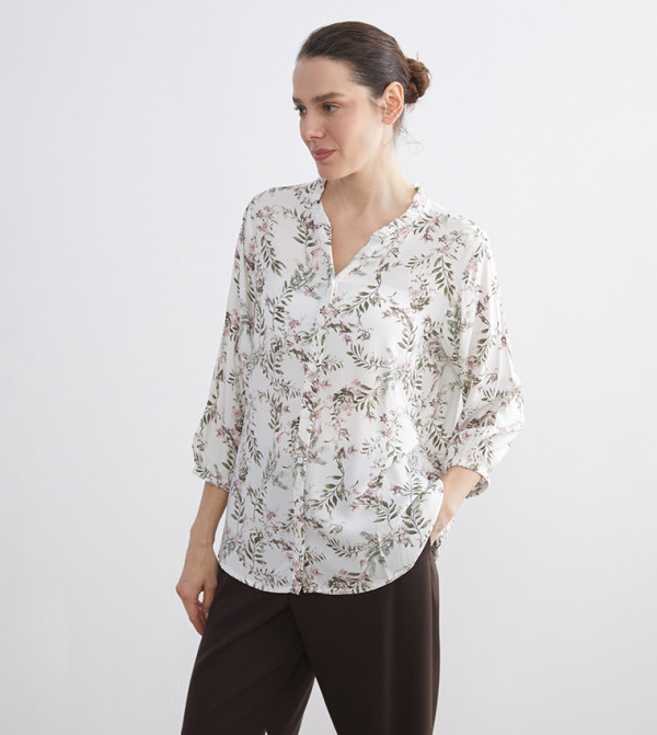 Floral Print 3/4 Sleeves Shirt